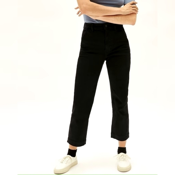 Everlane Pant The Straight Leg Crop Washed Black High Rise Stretch Ankle NEW - Picture 1 of 14